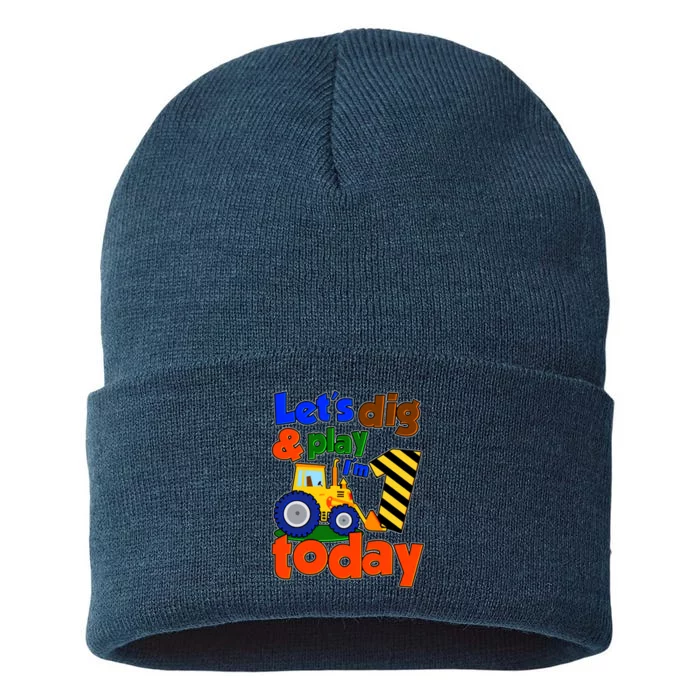 Let's Dig And Play I'm 1 One Today 1st Birthday Party Excavator Sustainable Knit Beanie