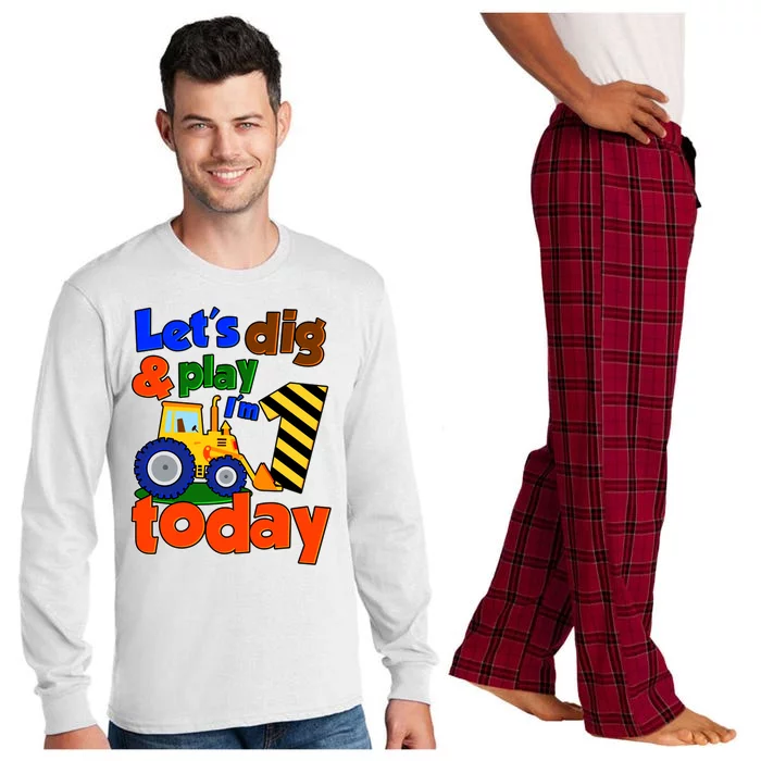 Let's Dig And Play I'm 1 One Today 1st Birthday Party Excavator Long Sleeve Pajama Set