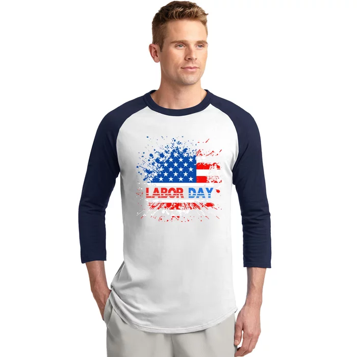 Labor Day American Flag Summer Celebration Gift Baseball Sleeve Shirt