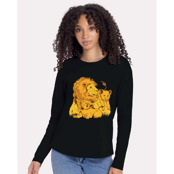 Lion Dad And Babies Womens Cotton Relaxed Long Sleeve T-Shirt