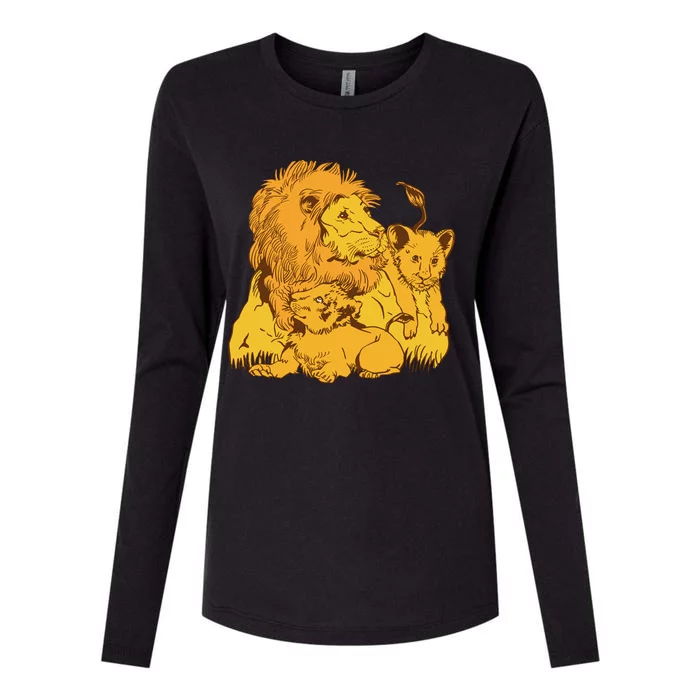 Lion Dad And Babies Womens Cotton Relaxed Long Sleeve T-Shirt