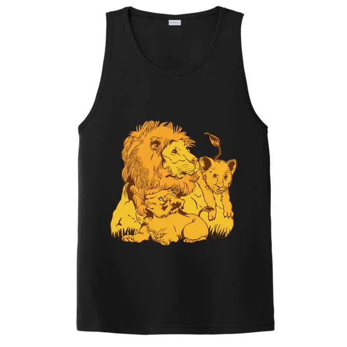 Lion Dad And Babies Performance Tank