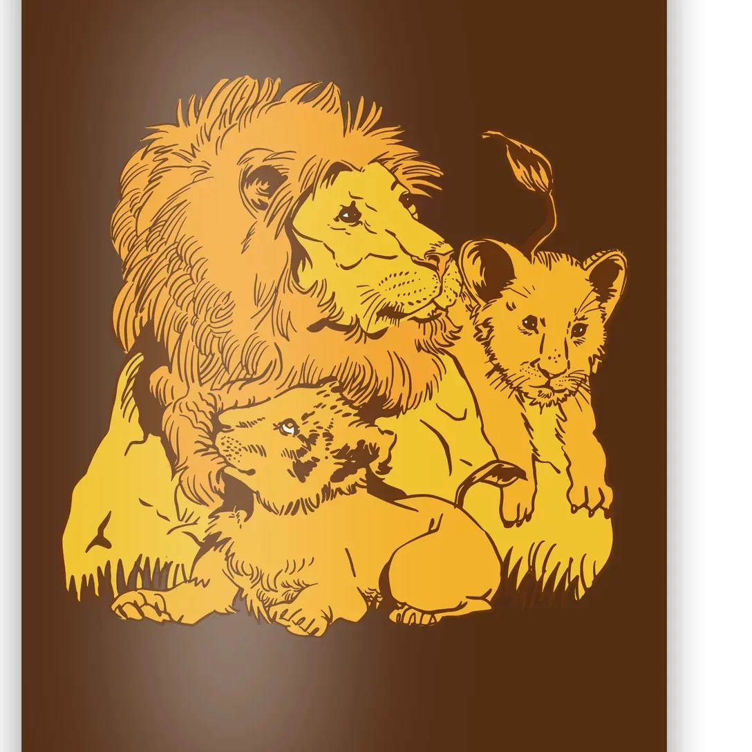 Lion Dad And Babies Poster