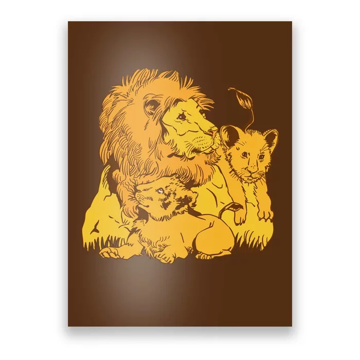 Lion Dad And Babies Poster