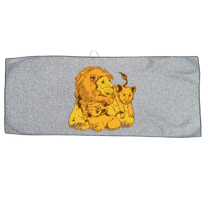 Lion Dad And Babies Large Microfiber Waffle Golf Towel