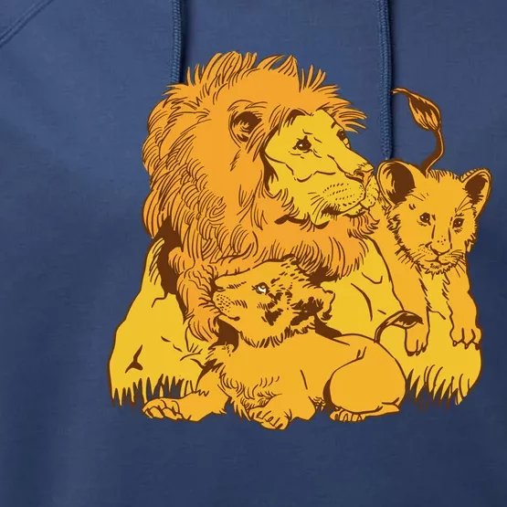 Lion Dad And Babies Performance Fleece Hoodie