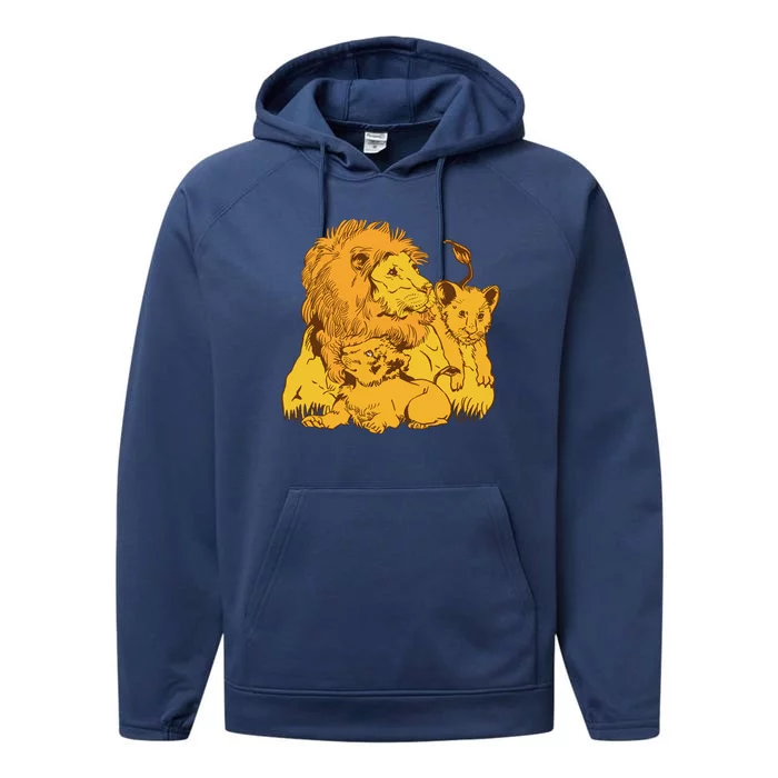 Lion Dad And Babies Performance Fleece Hoodie