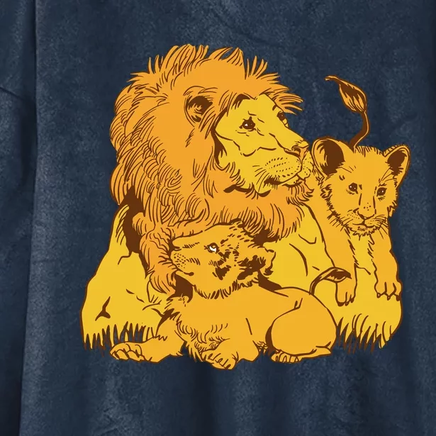 Lion Dad And Babies Hooded Wearable Blanket