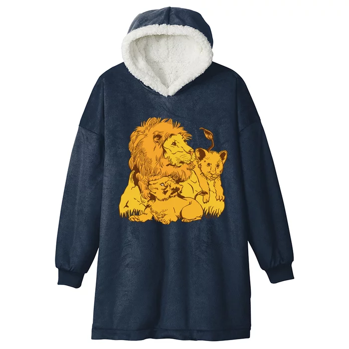 Lion Dad And Babies Hooded Wearable Blanket