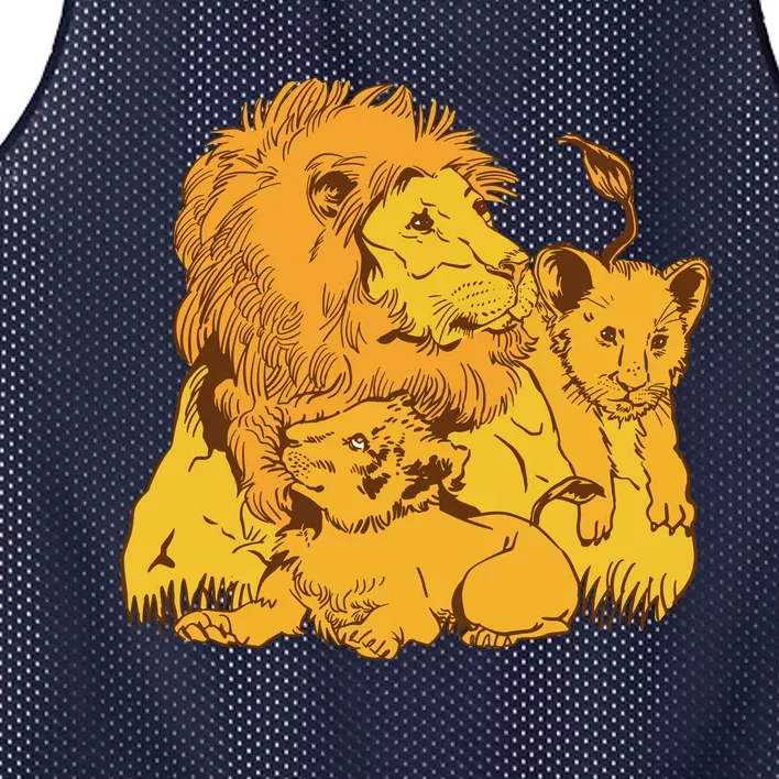 Lion Dad And Babies Mesh Reversible Basketball Jersey Tank