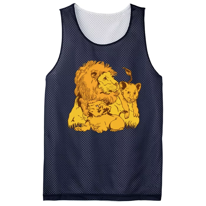 Lion Dad And Babies Mesh Reversible Basketball Jersey Tank