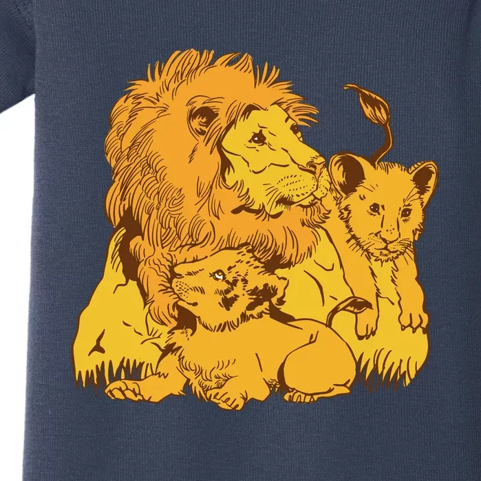 Lion Dad And Babies Baby Bodysuit