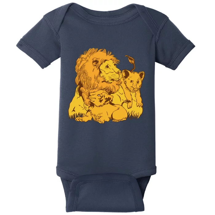 Lion Dad And Babies Baby Bodysuit