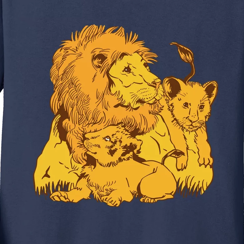 Lion Dad And Babies Kids Long Sleeve Shirt