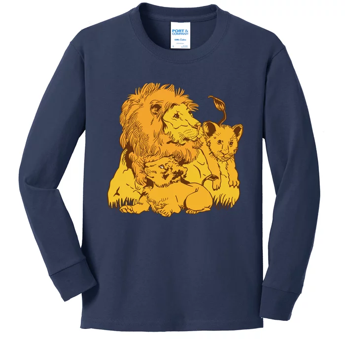 Lion Dad And Babies Kids Long Sleeve Shirt