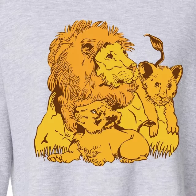 Lion Dad And Babies Cropped Pullover Crew