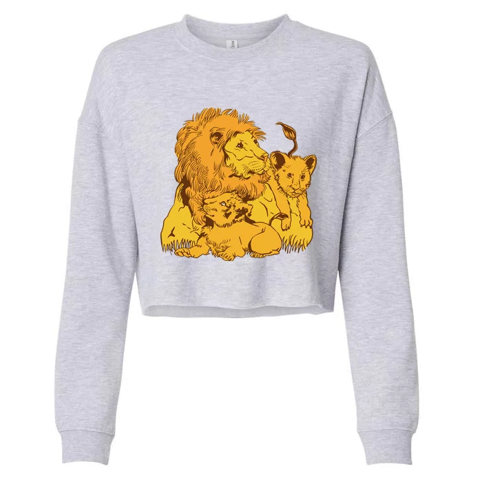 Lion Dad And Babies Cropped Pullover Crew