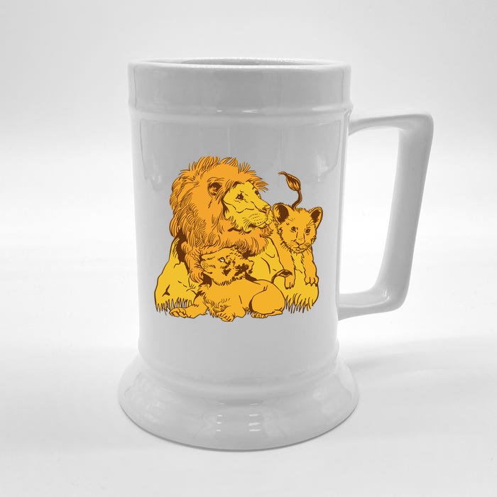 Lion Dad And Babies Front & Back Beer Stein