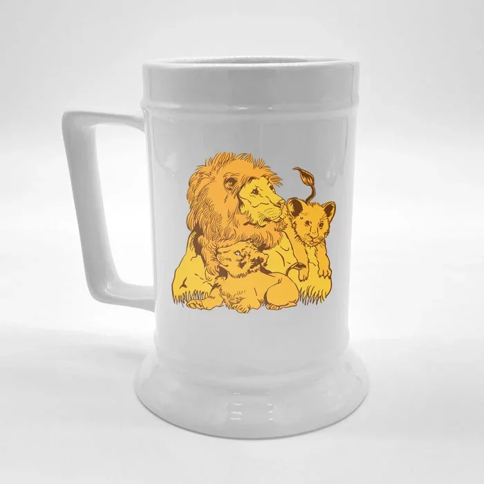 Lion Dad And Babies Front & Back Beer Stein