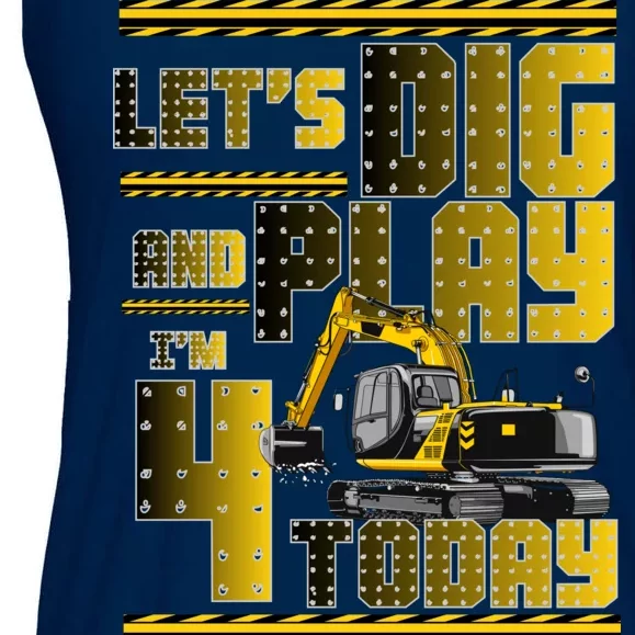 Let's Dig And Play I'm 4 Today 4th Birthday Party Excavator Ladies Essential Flowy Tank