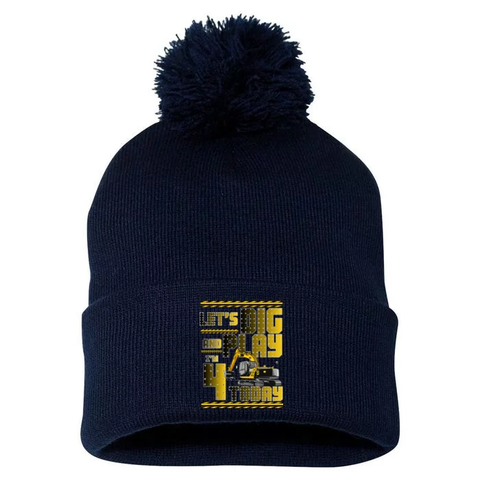 Let's Dig And Play I'm 4 Today 4th Birthday Party Excavator Pom Pom 12in Knit Beanie