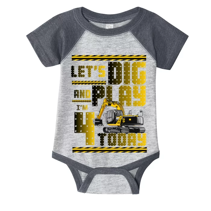 Let's Dig And Play I'm 4 Today 4th Birthday Party Excavator Infant Baby Jersey Bodysuit