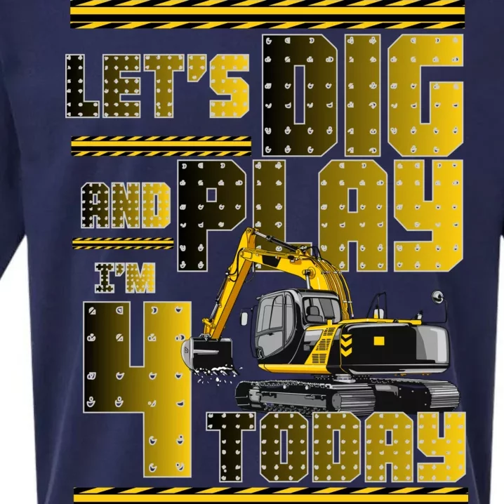 Let's Dig And Play I'm 4 Today 4th Birthday Party Excavator Sueded Cloud Jersey T-Shirt