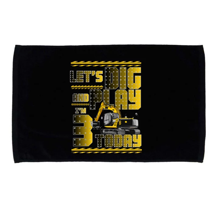 Let's Dig And Play I'm 3 Today 3rd Birthday Party Excavator Microfiber Hand Towel