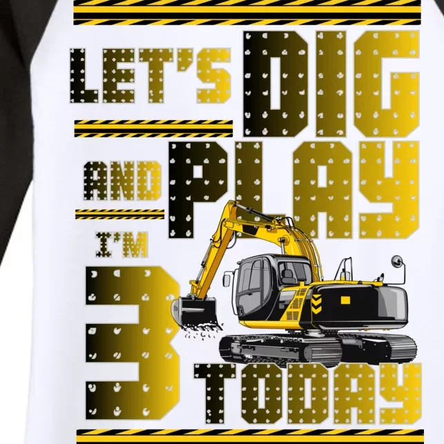 Let's Dig And Play I'm 3 Today 3rd Birthday Party Excavator Women's Tri-Blend 3/4-Sleeve Raglan Shirt