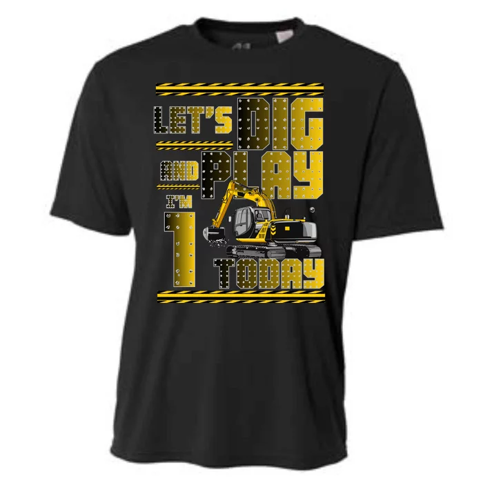 Let's Dig And Play I'm 1 Today 1st Birthday Party Excavator Cooling Performance Crew T-Shirt