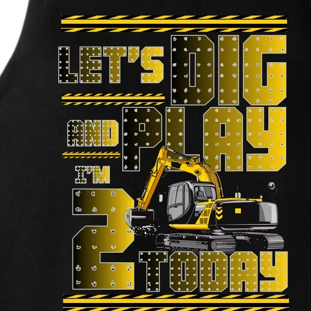 Let's Dig And Play I'm 2 Today 2nd Birthday Party Excavator Ladies Tri-Blend Wicking Tank