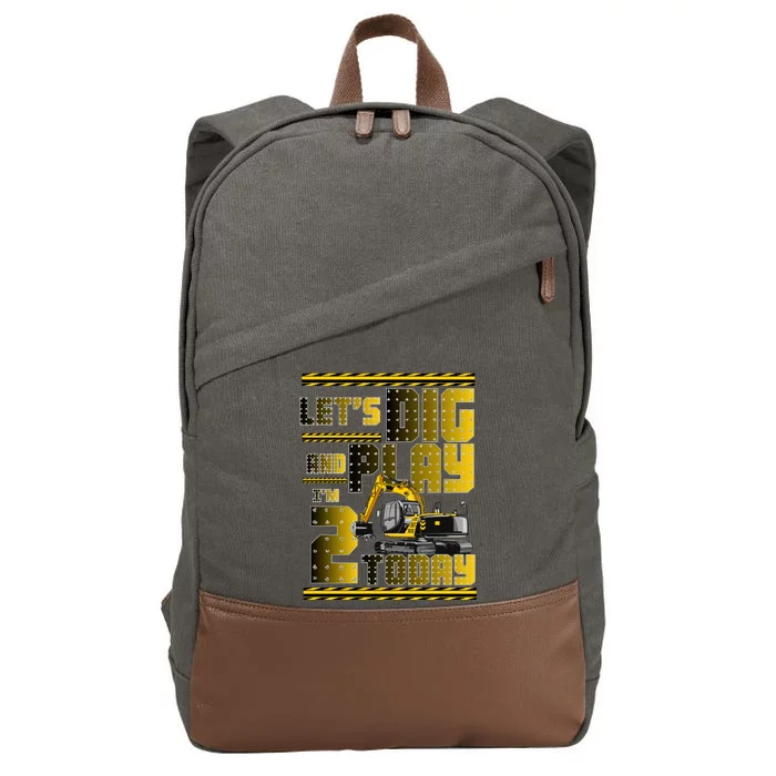 Let's Dig And Play I'm 2 Today 2nd Birthday Party Excavator Cotton Canvas Backpack