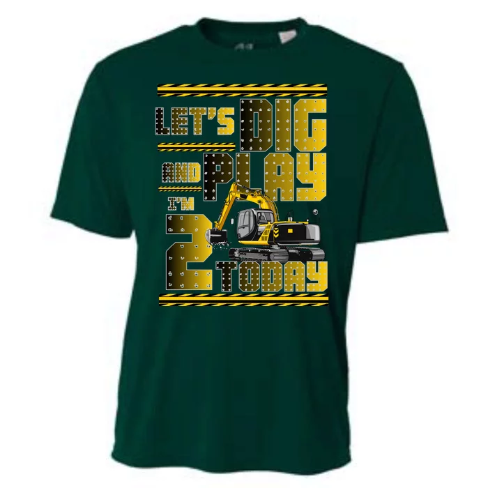 Let's Dig And Play I'm 2 Today 2nd Birthday Party Excavator Cooling Performance Crew T-Shirt