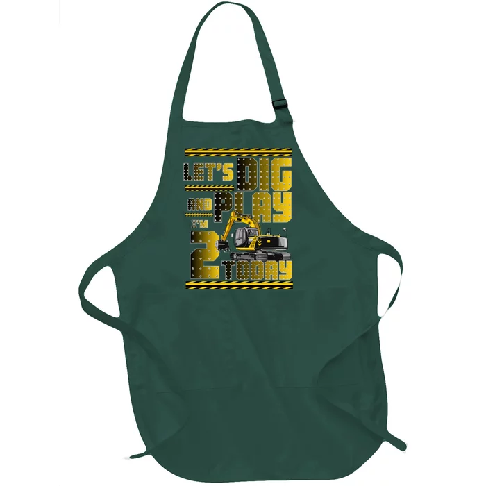 Let's Dig And Play I'm 2 Today 2nd Birthday Party Excavator Full-Length Apron With Pocket