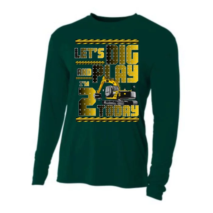 Let's Dig And Play I'm 2 Today 2nd Birthday Party Excavator Cooling Performance Long Sleeve Crew