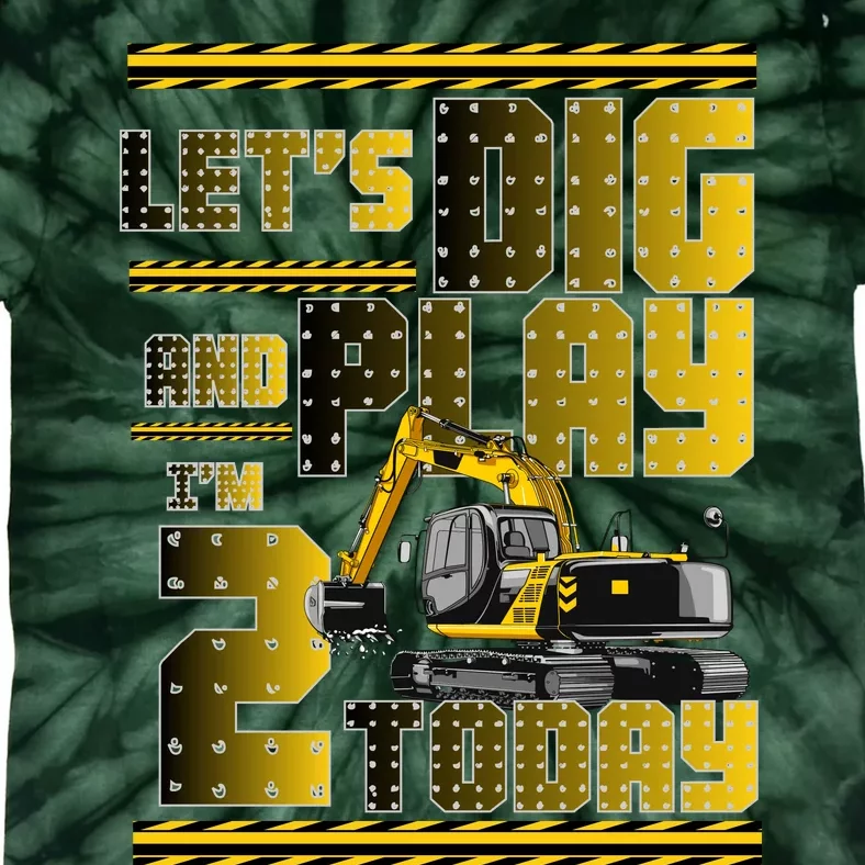 Let's Dig And Play I'm 2 Today 2nd Birthday Party Excavator Tie-Dye T-Shirt