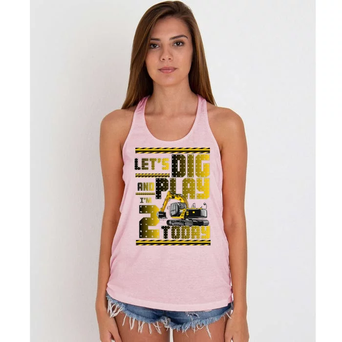 Let's Dig And Play I'm 2 Today 2nd Birthday Party Excavator Women's Knotted Racerback Tank