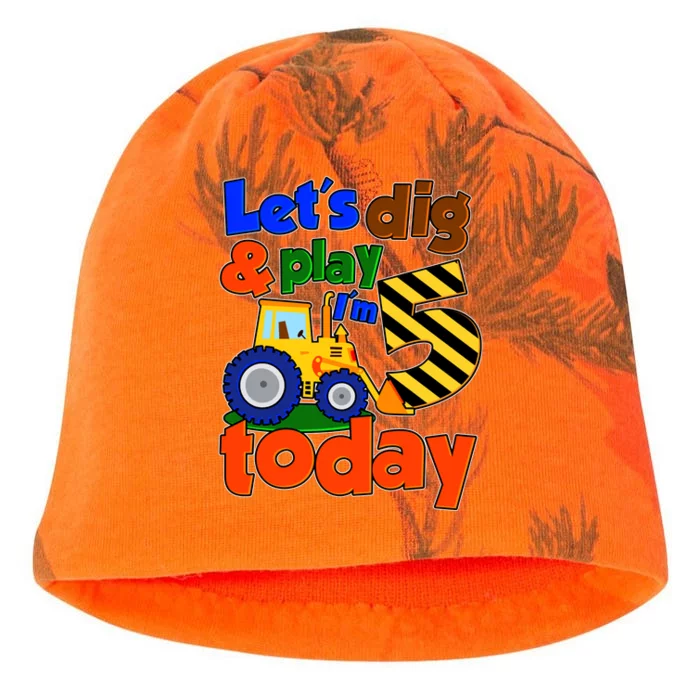 Let's Dig And Play I'm 5 Five Today 5th Birthday Party Excavator Kati - Camo Knit Beanie