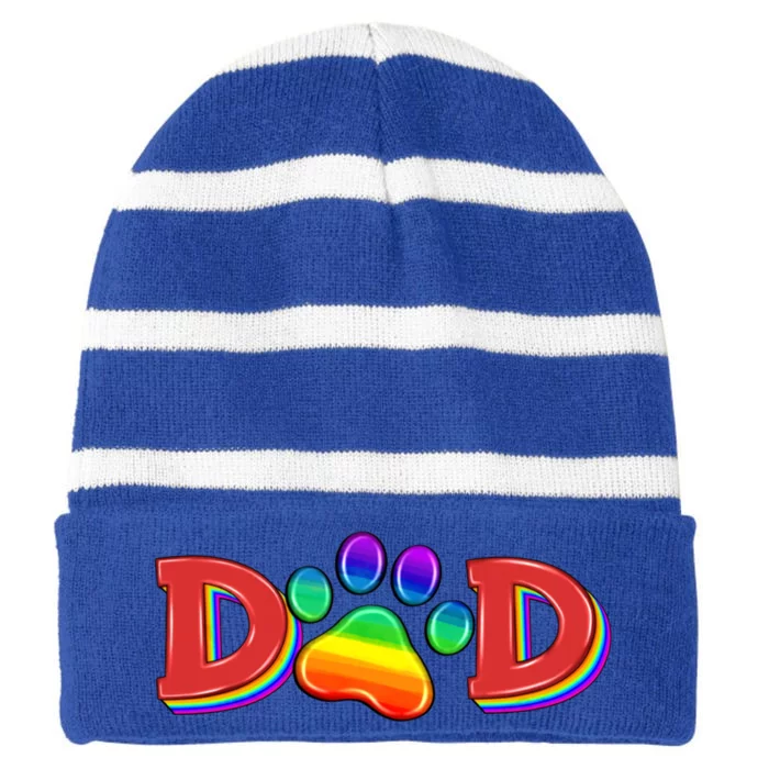 Lgbtq Dad And Paw Cats Lover Dogs Lover Fathers Day Gift Striped Beanie with Solid Band