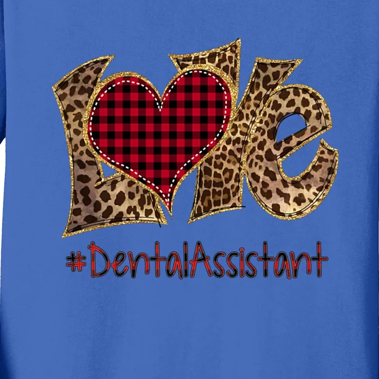 Love Dental Assistant Leopard Mixed Flannel Valentine's Day Great Gift Kids Long Sleeve Shirt