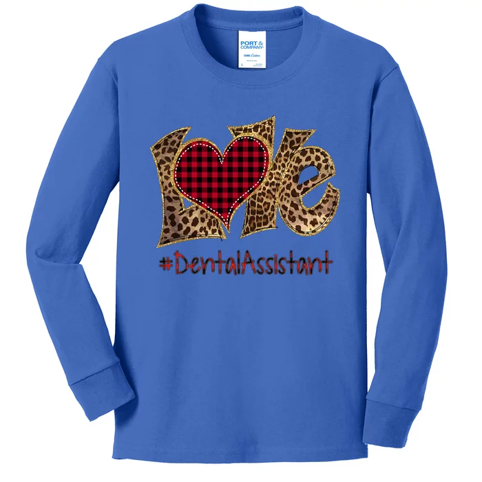 Love Dental Assistant Leopard Mixed Flannel Valentine's Day Great Gift Kids Long Sleeve Shirt