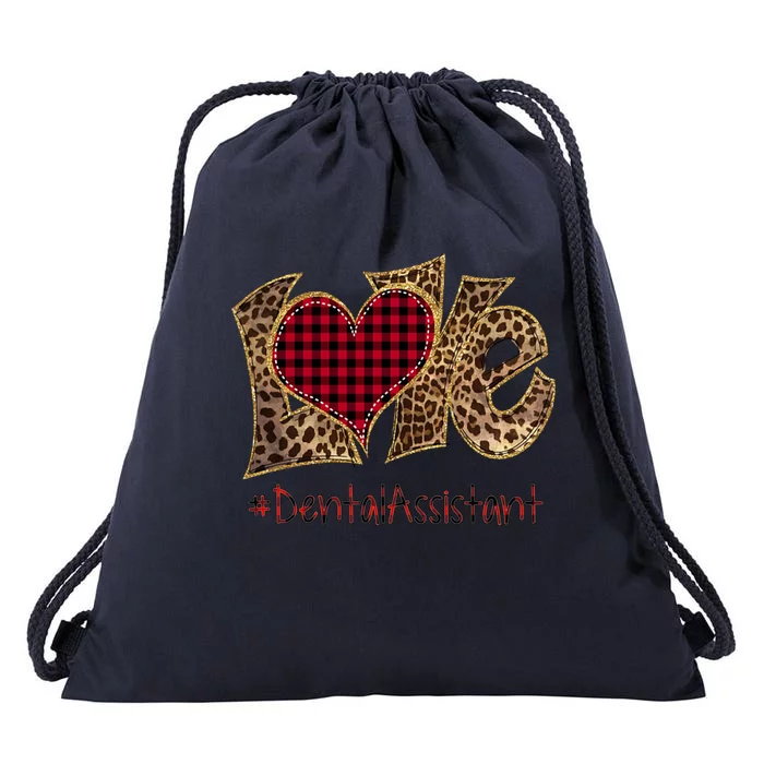 Love Dental Assistant Leopard Mixed Flannel Valentine's Day Great Gift Drawstring Bag