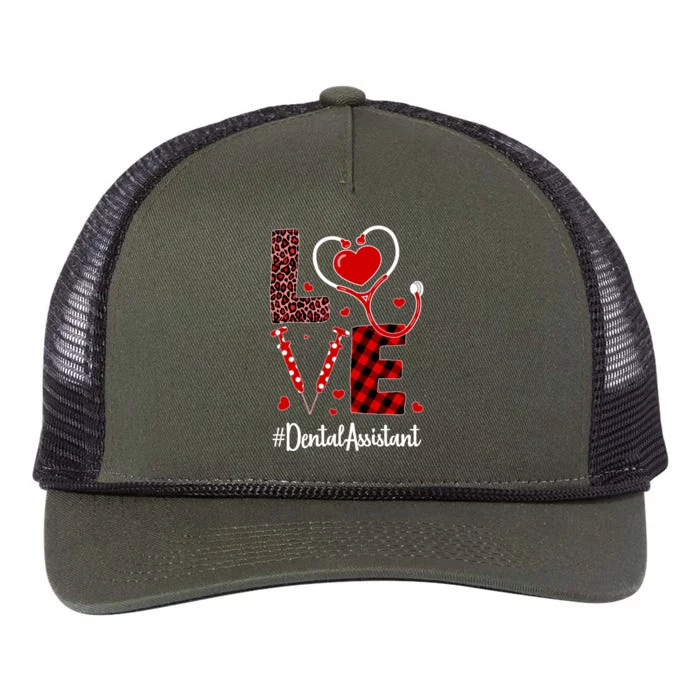 Love Dental Assistant Valentine's Day Flannel Gift Nurse Funny Gift Retro Rope Trucker Hat Cap