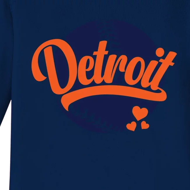 Love Detroit Baseball Baby Long Sleeve Bodysuit