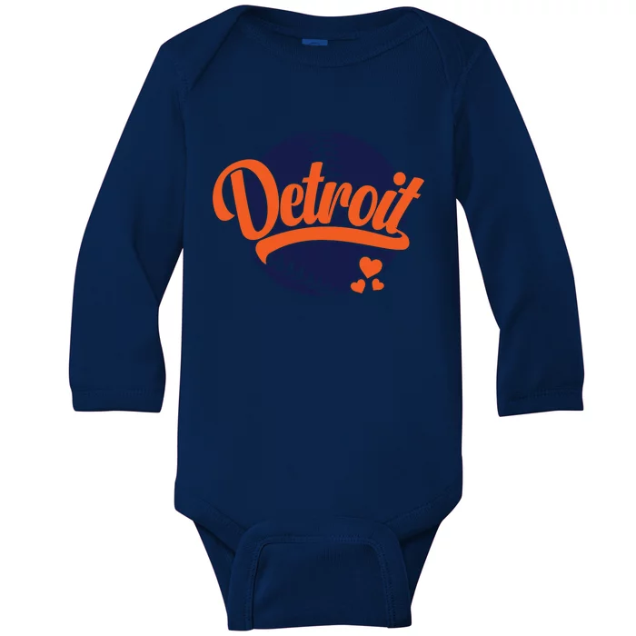 Love Detroit Baseball Baby Long Sleeve Bodysuit