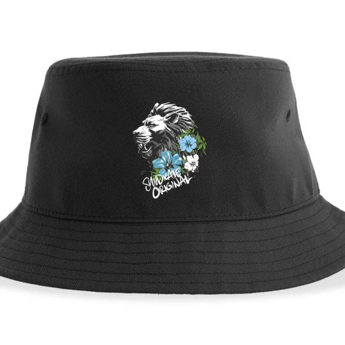 Lion Dark Blue Flowers Syndicate Sustainable Bucket Hat