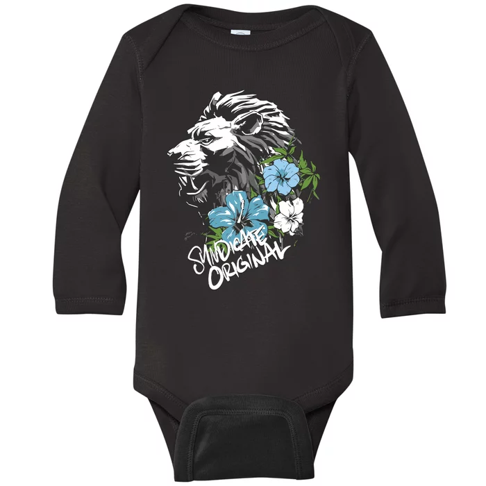 Lion Dark Blue Flowers Syndicate Baby Long Sleeve Bodysuit