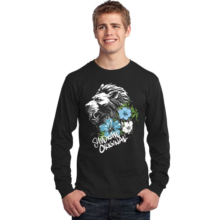 Lion Dark Blue Flowers Syndicate Tall Long Sleeve T-Shirt