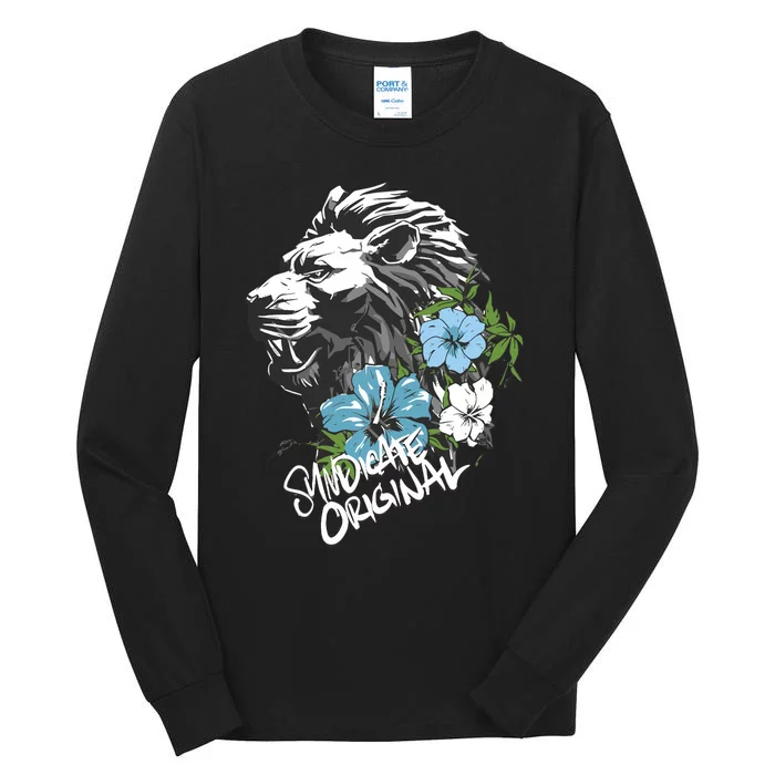 Lion Dark Blue Flowers Syndicate Tall Long Sleeve T-Shirt