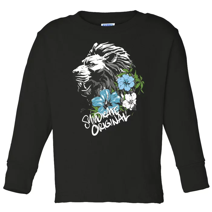 Lion Dark Blue Flowers Syndicate Toddler Long Sleeve Shirt